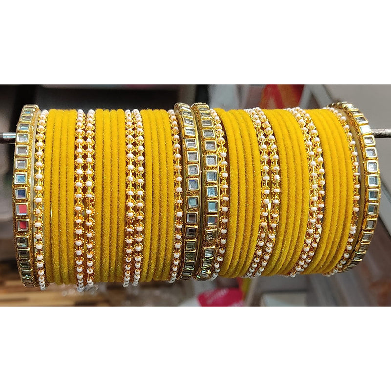 Lucentarts Jewellery  Thread And Kundan Stone Gold Plated Bangles Set