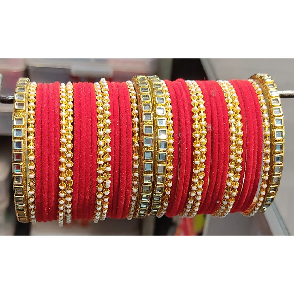 Lucentarts Jewellery  Thread And Kundan Stone Gold Plated Bangles Set