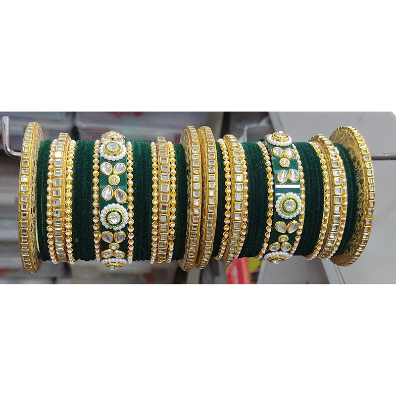 Lucentarts Jewellery  Thread And Acrylic  Kundan Stone Gold Plated Bangles Set