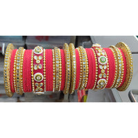 Lucentarts Jewellery  Thread And Acrylic  Kundan Stone Gold Plated Bangles Set