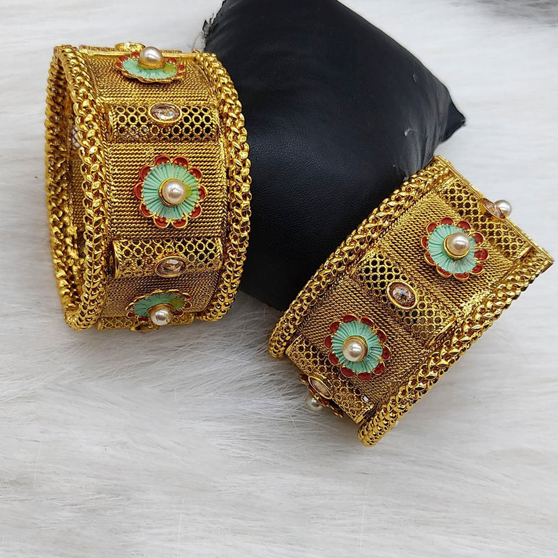 Lucentarts Jewellery Gold Plated Meenakari & KUndan Stone Bangles Set