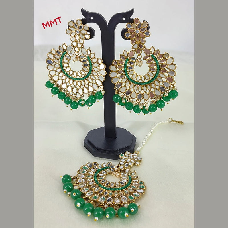 Lucentarts Jewellery Beads Mirror Designer Earrings With Maang tikka