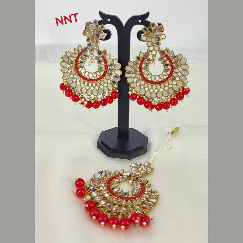 Lucentarts Jewellery Beads Mirror Designer Earrings With Maang tikka
