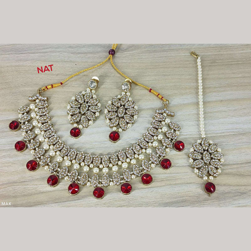 Lucentarts Jewellery Gold Plated Austrian Stone & Pearl Necklace Set