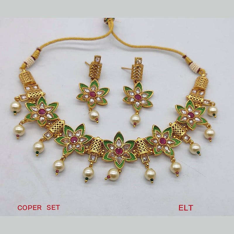 Lucentarts Jewellery Copper Meenakari & Stone Necklace Set