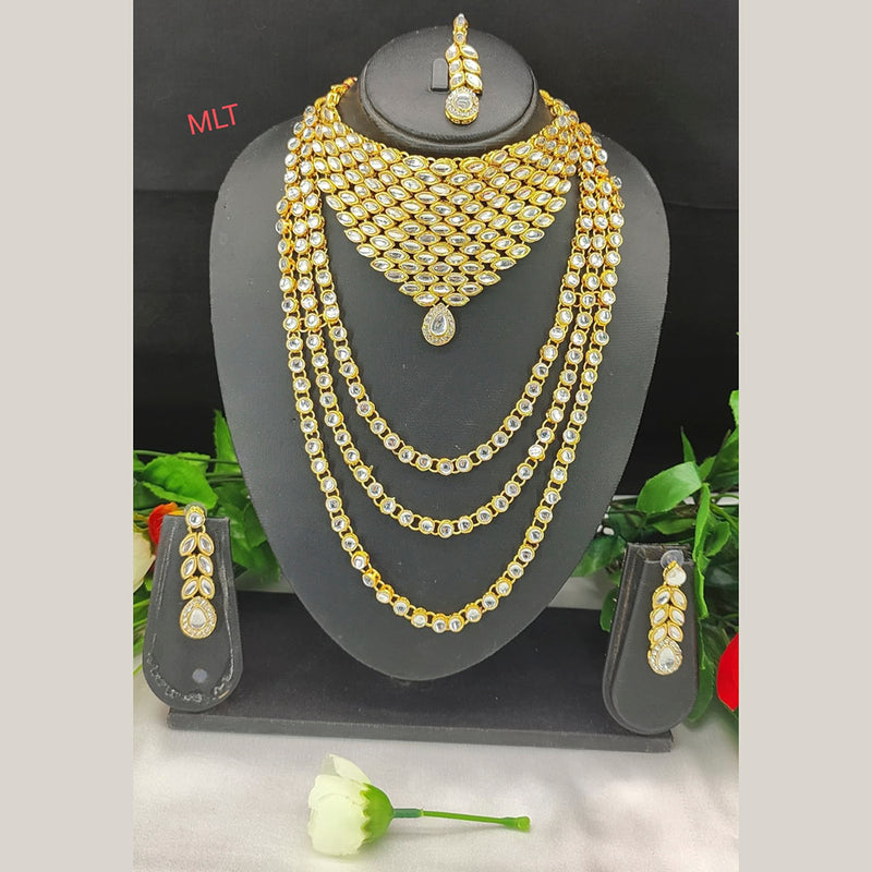 Lucentarts Jewellery Gold Plated Kundan Stone Double Necklace Set