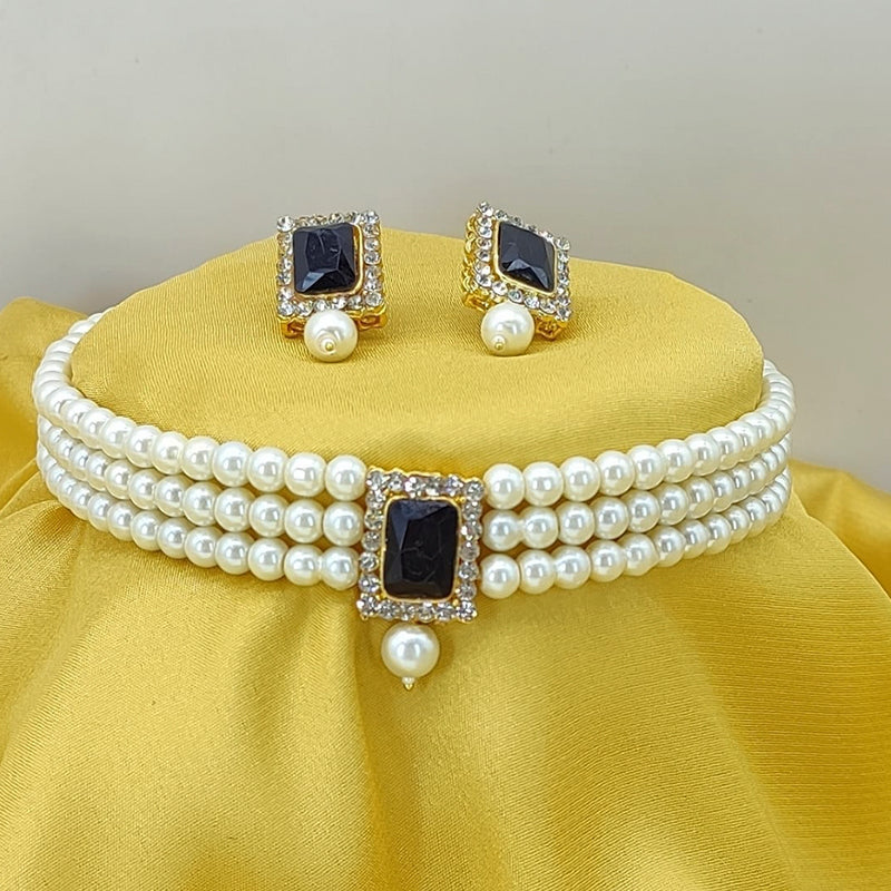 Lucentarts Jewellery Gold Plated Austrian & Crystal Stone And Pearl Necklace Set