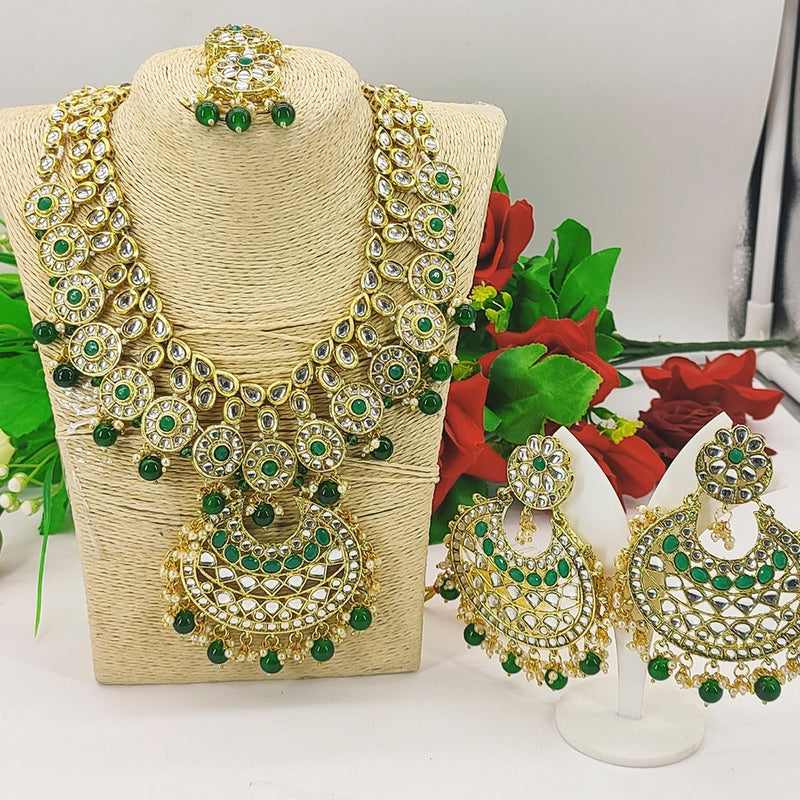 Lucentarts Jewellery Gold Plated Kundan & Pota Stone And Beads Necklace Set