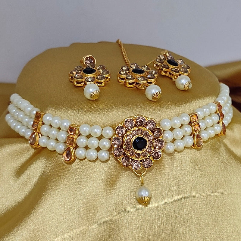 Lucentarts Jewellery Austrian Stone And Pearl Choker Necklace Set