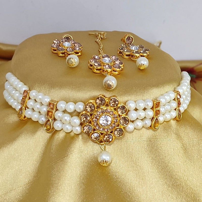 Lucentarts Jewellery Austrian Stone And Pearl Choker Necklace Set