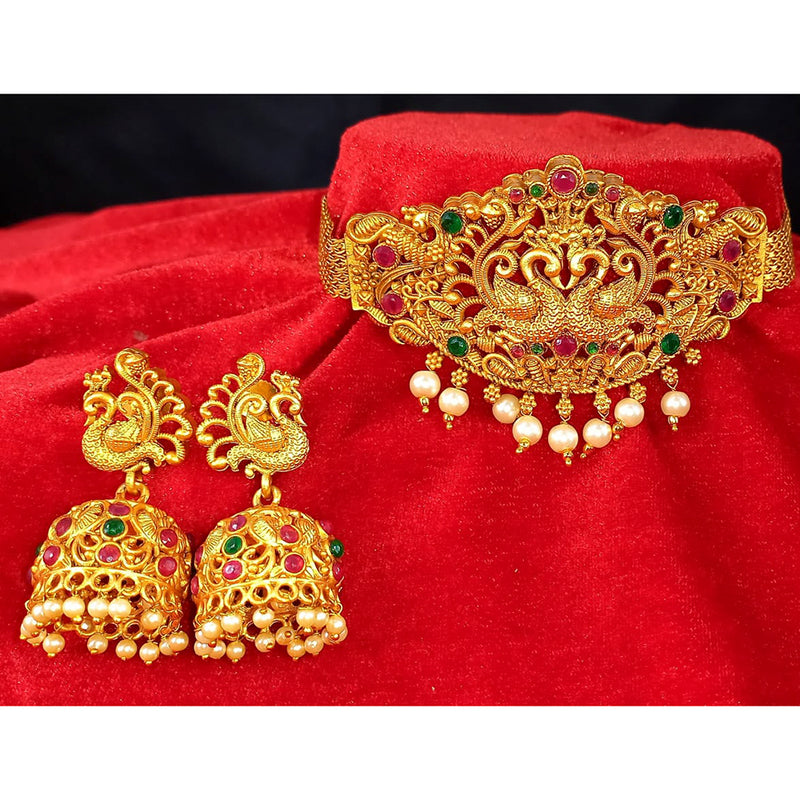 Lucentarts Jewellery Gold Plated Pota Stone Traditional Choker Necklace Set