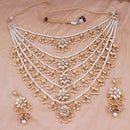 Etnico 18K Gold Plated Multi Strand Floral Kundan & Pearl Beaded Necklace Jewellery Set (M4080W)