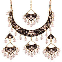 Etnico Gold Plated Kundan Meenakari Necklace Jewellery Set For Women (M4084B)