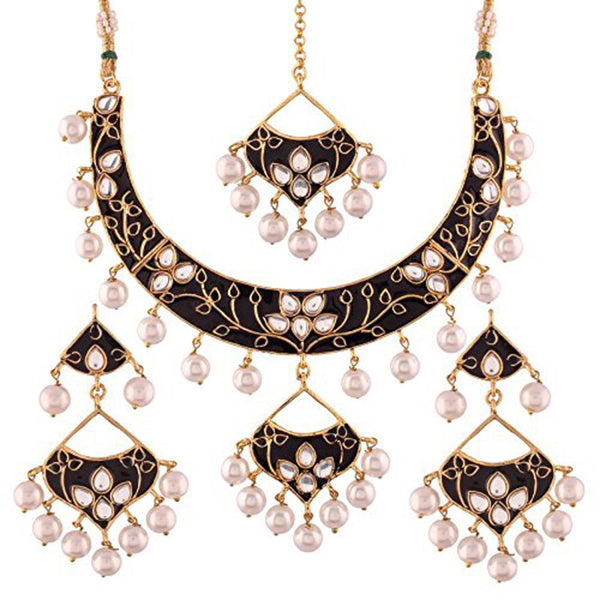 Etnico Gold Plated Kundan Meenakari Necklace Jewellery Set For Women (M4084B)