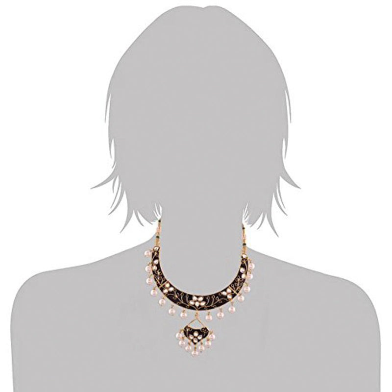 Etnico Gold Plated Kundan Meenakari Necklace Jewellery Set For Women (M4084B)