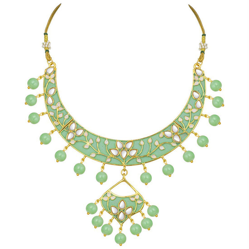 Etnico Gold Plated Kundan Meenakari Necklace Jewellery Set For Women (M4084Min)