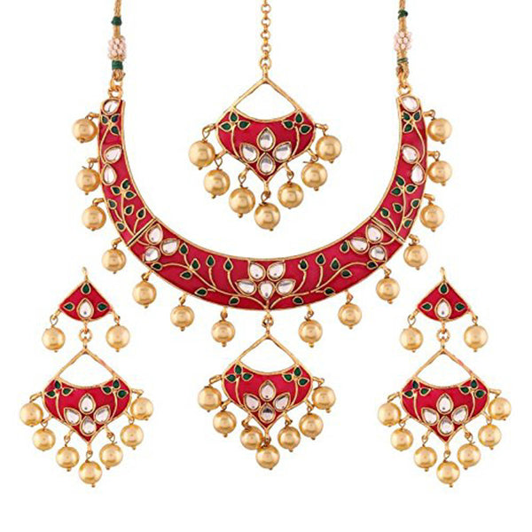 Etnico Gold Plated Kundan Meenakari Necklace Jewellery Set For Women (M4084)
