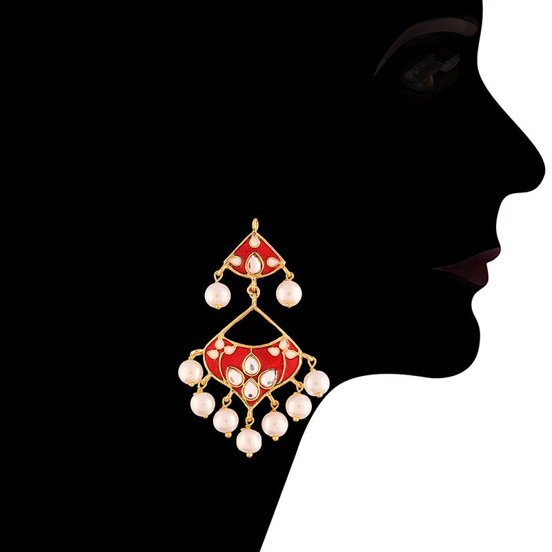 Etnico Gold Plated Kundan Meenakari Necklace Jewellery Set For Women (M4084R)