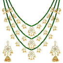 Etnico 3 Layered Multi Strand Floral Kundan & Pearl Beaded Necklace For Women/ Girls (M4094G)