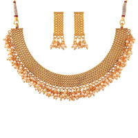 Etnico 18k Gold Plated Traditional Pearl Studded Necklace Jewellery Set for Women (M4096)