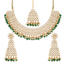 Etnico Traditional Gold Plated Handcrafted Stone Studded & Pearl Necklace Set with Earrings & Maang Tikka for Women (M4111G)