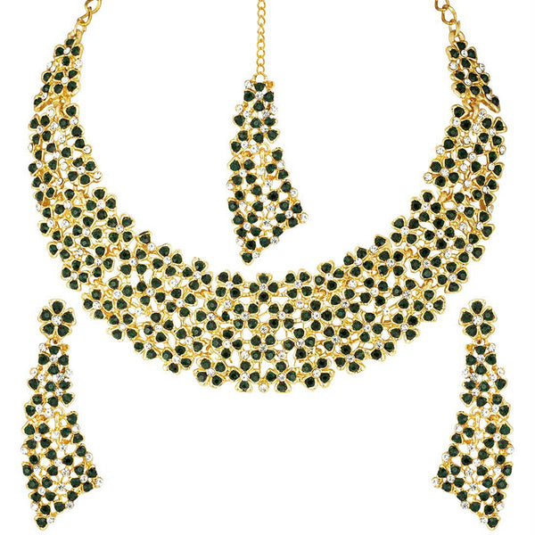 Etnico Traditional Gold Plated Kundan Pearl Wedding Choker Necklace Set Earrings & Maang Tikka for Women (M4126G)