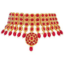 Etnico Traditional Deepika Style Red Gold Plated Bridal Pearl Choker Necklace Set with Maang Tikka for Women