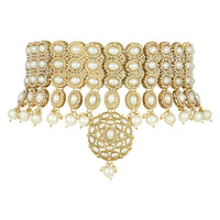 Etnico Traditional Deepika Style Gold Plated Bridal Pearl Choker Necklace Set with Maang Tikka (M4127W)