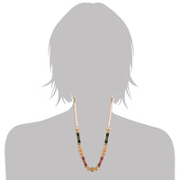 Etnico 18K Gold Plated Intricately Designed Traditional Long Emerald Green Multi String Brass Necklace Set With Earrings (MC032)