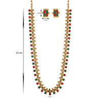 Etnico 18K Gold Plated Traditional South Indian Stylish Multicolour Stone Work Long Necklace With Earrings For Women & Girls (MC041QG)