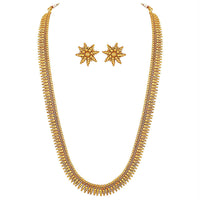 Etnico 18K Gold Plated Traditional South Indian Stylish Golden Leaf work Necklace With Earrings For Women & Girls (MC043)