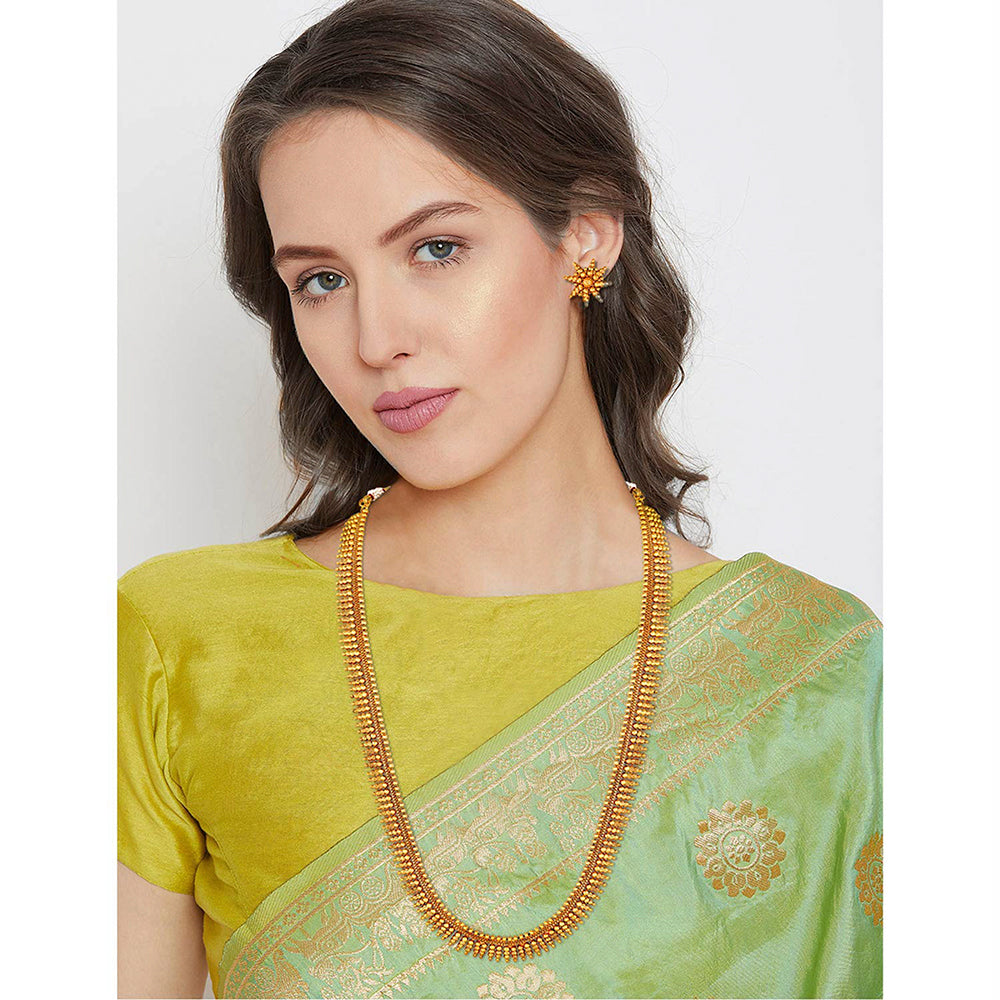 Etnico 18K Gold Plated Traditional South Indian Stylish Golden Leaf work Necklace With Earrings For Women & Girls (MC043)