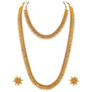 Etnico 18K Gold Plated Traditional South Indian Stylish Golden Leaf Work Necklace With Earrings For Women & Girls (MC044)