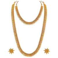 Etnico 18K Gold Plated Traditional South Indian Stylish Golden Leaf Work Necklace With Earrings For Women & Girls (MC044)