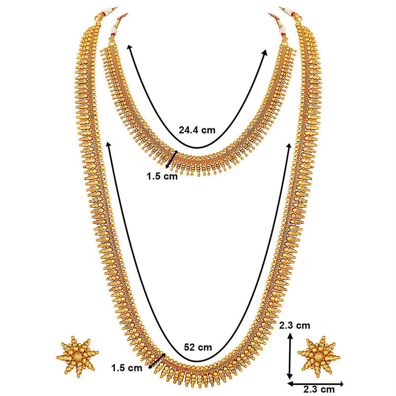 Etnico 18K Gold Plated Traditional South Indian Stylish Golden Leaf Work Necklace With Earrings For Women & Girls (MC044)