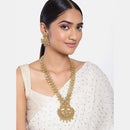 Etnico 18k Rajwadi Gold Plated Traditional Long Brass Jewellery Set With Earrings Intricately Engraved With Bride & Groom Figurines (MC048)