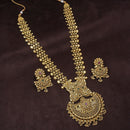 Etnico 18k Rajwadi Gold Plated Traditional Long Brass Jewellery Set With Earrings Intricately Engraved With Bride & Groom Figurines (MC048)