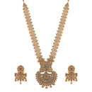 Etnico 18k Rajwadi Gold Plated Traditional Long Brass Jewellery Set With Earrings Intricately Engraved With Bride & Groom Figurines (MC048)