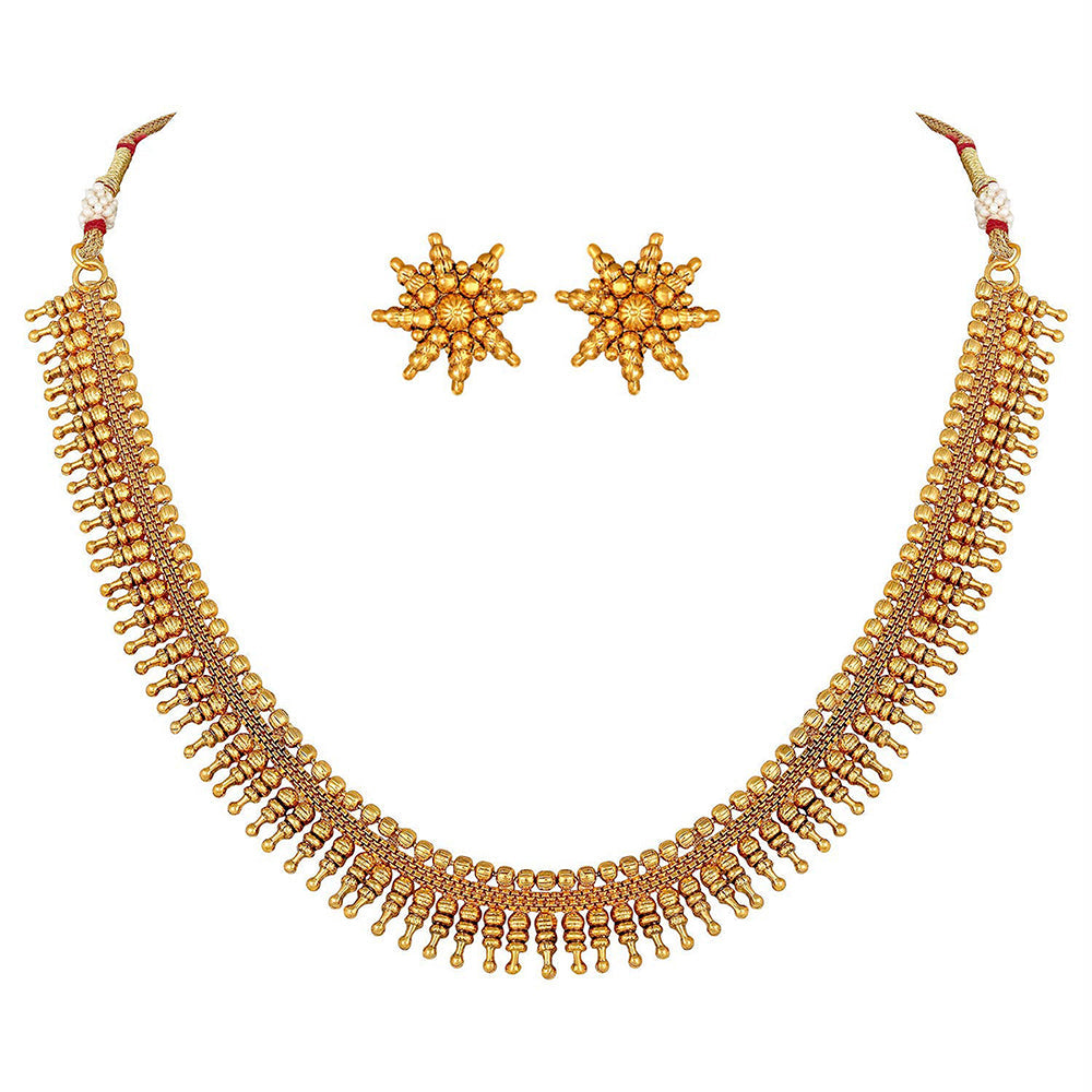 Etnico 18K Gold Plated Traditional South Indian Stylish Golden Necklace With Earrings For Women & Girls (Short Necklace)