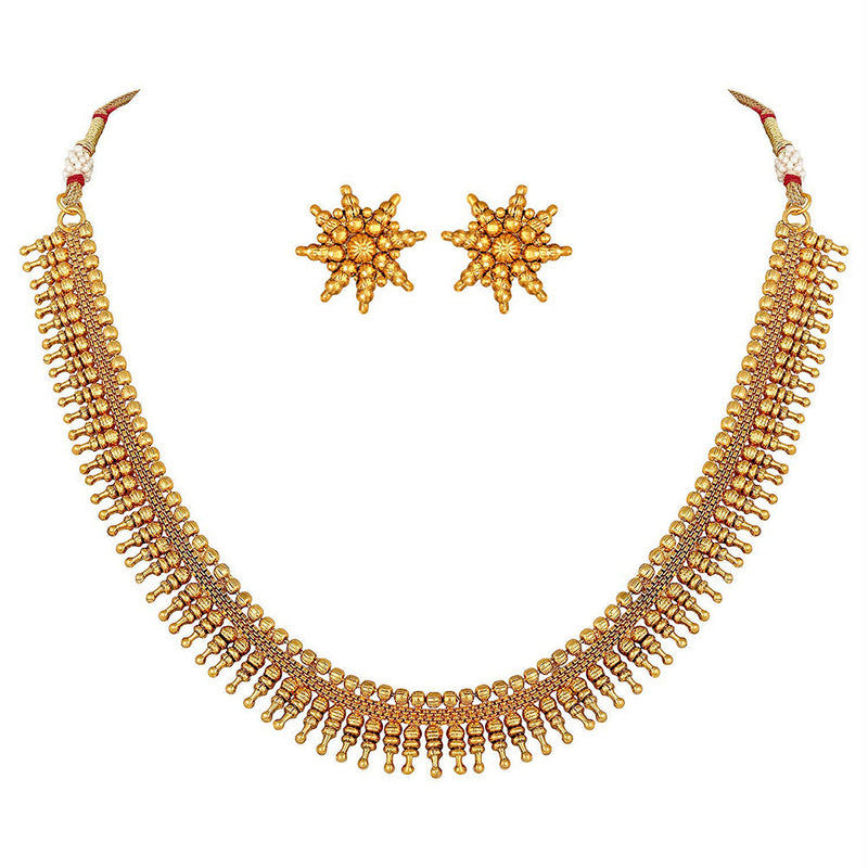 Etnico 18K Gold Plated Traditional South Indian Stylish Golden Necklace With Earrings For Women & Girls (Short Necklace)