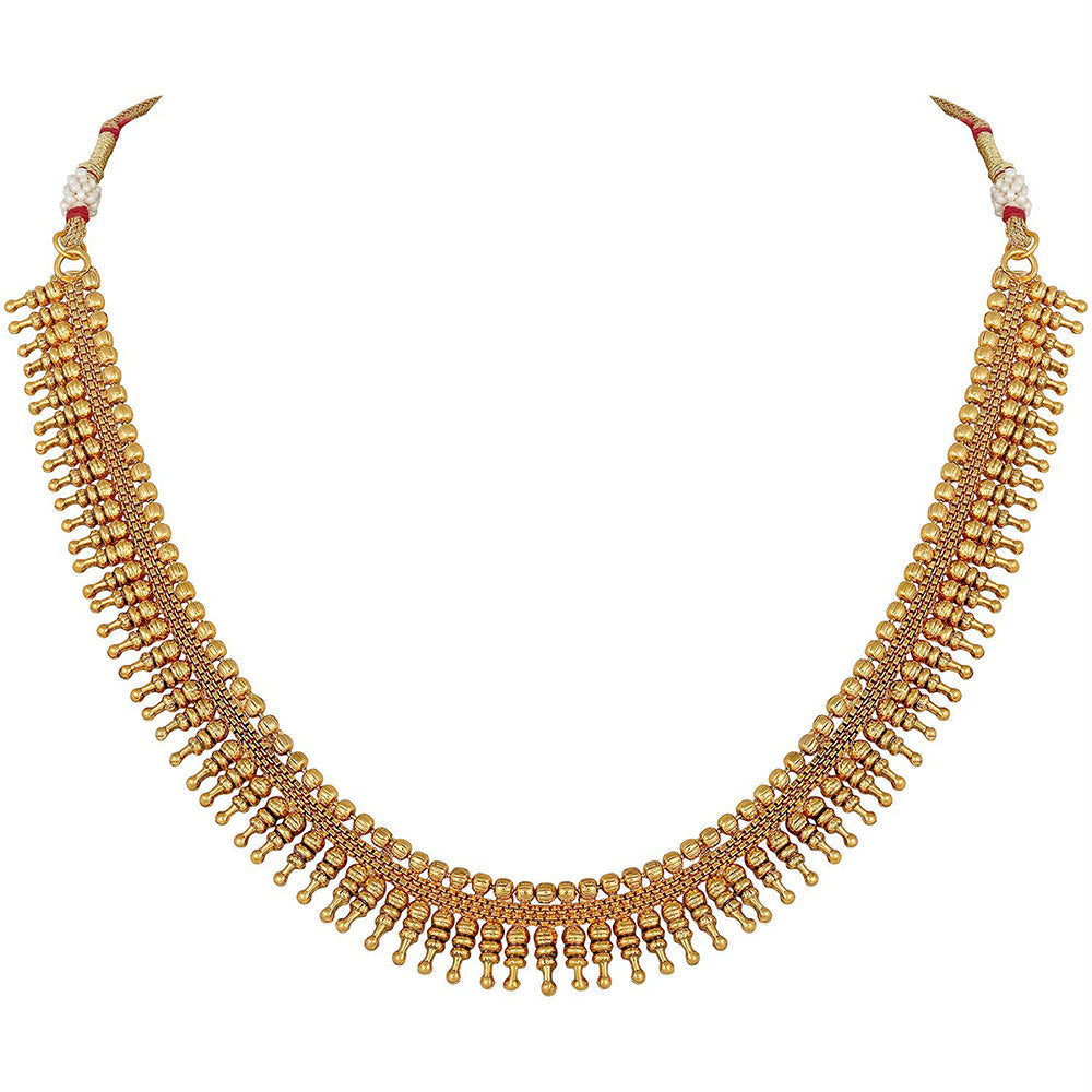 Etnico 18K Gold Plated Traditional South Indian Stylish Golden Necklace With Earrings For Women & Girls (Short Necklace)