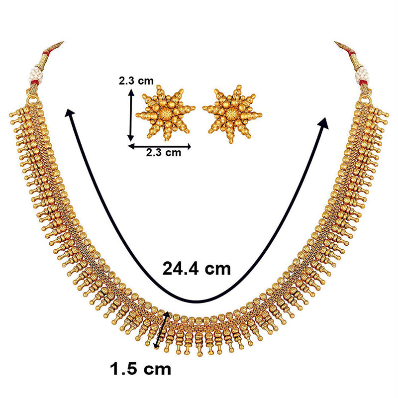 Etnico 18K Gold Plated Traditional South Indian Stylish Golden Necklace With Earrings For Women & Girls (Short Necklace)