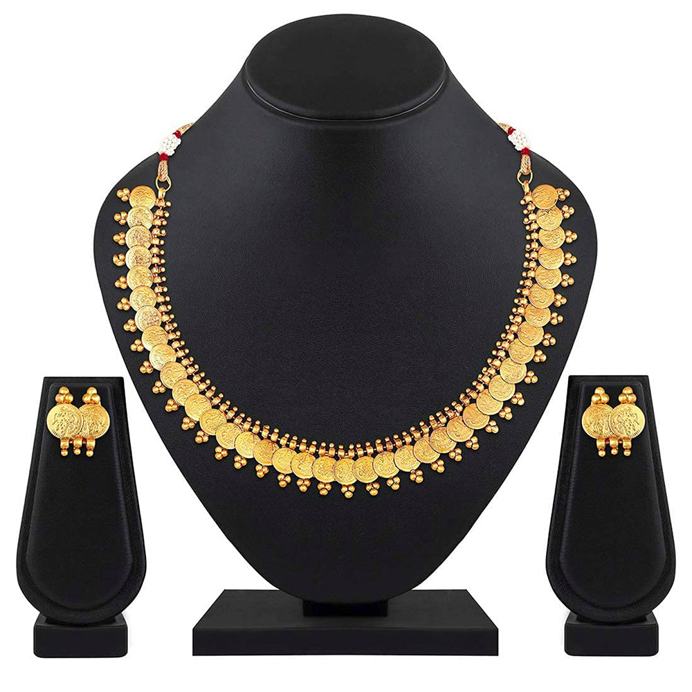 Etnico 18K Gold Plated Traditional South Indian Stylish Coin Necklace With Earrings For Women & Girls (MC061FL)