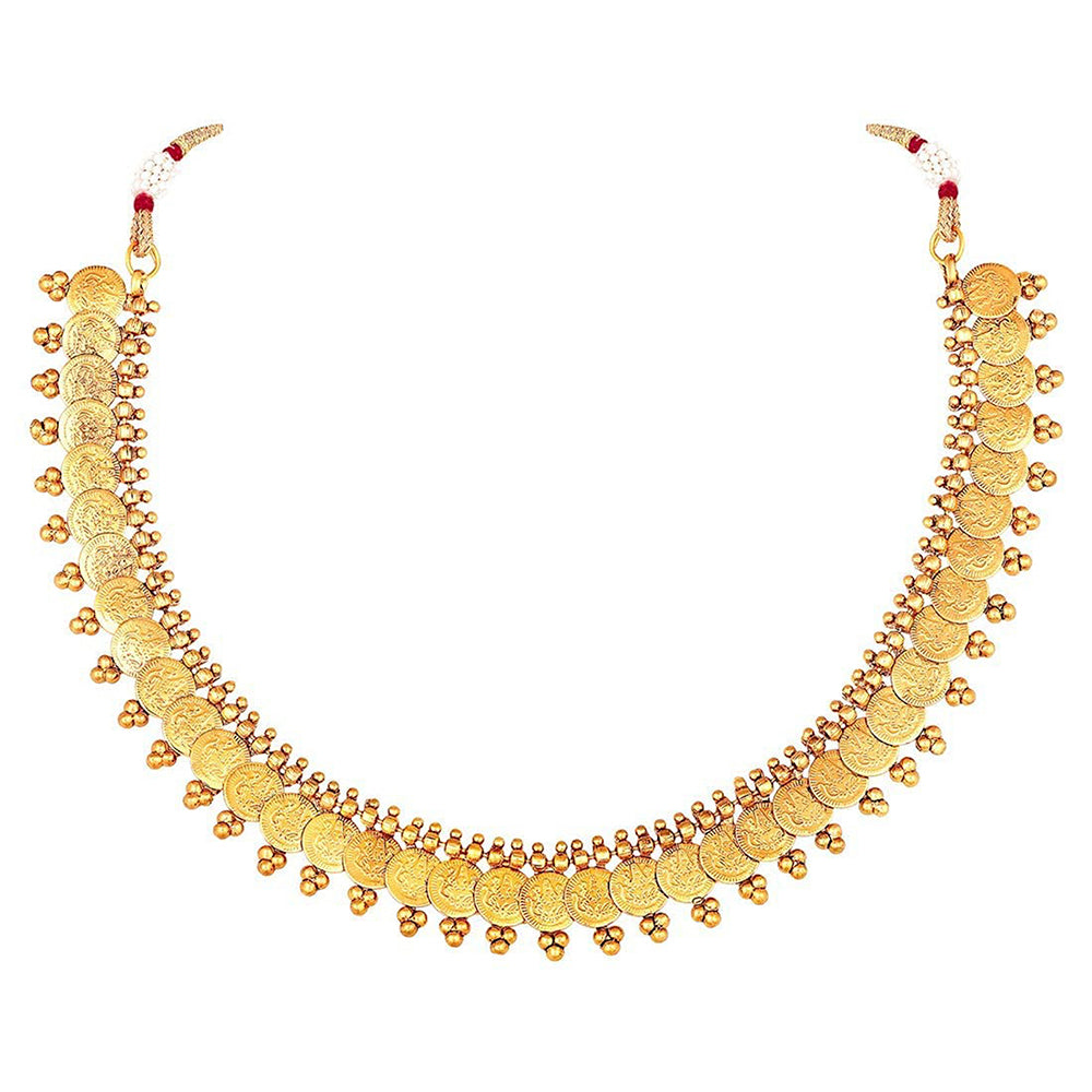 Etnico 18K Gold Plated Traditional South Indian Stylish Coin Necklace With Earrings For Women & Girls (MC061FL)