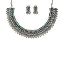 Etnico 18K Silver Oxidised Traditional South Indian Style Coin Necklace With Earrings For Women & Girls (MC062ZG)