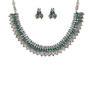 Etnico 18K Silver Oxidised Traditional South Indian Style Coin Necklace With Earrings For Women & Girls (MC063ZG)