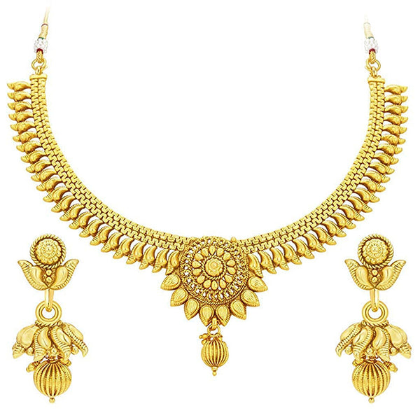 Etnico 18K Gold Plated Traditional Choker Necklace Jewellery Set For Women/Girls (MC064)