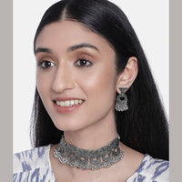 Etnico Oxidised German Silver Plated Afghani Choker Necklace Jewellery Set for Women (MC065)