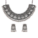 Etnico Oxidised Silver Plated Afghani Choker Necklace Jewellery Set for Women (MC066)