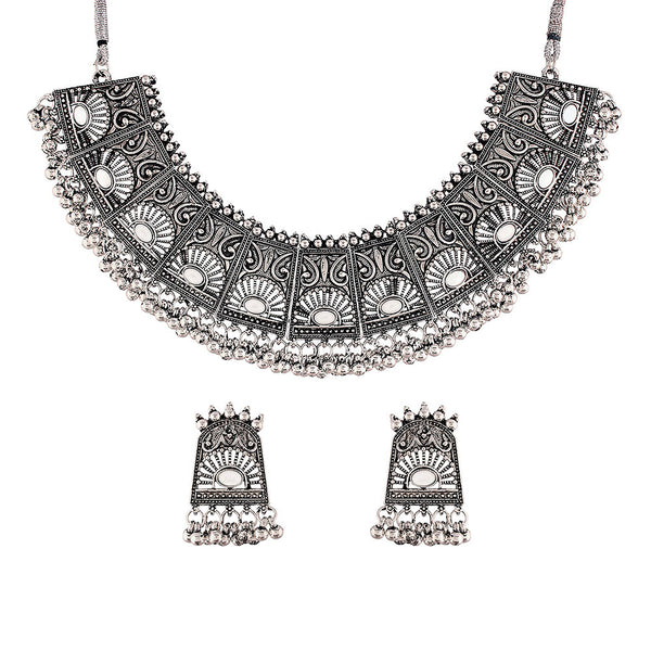 Etnico Oxidised Silver Plated Afghani Choker Necklace Jewellery Set for Women (MC066)
